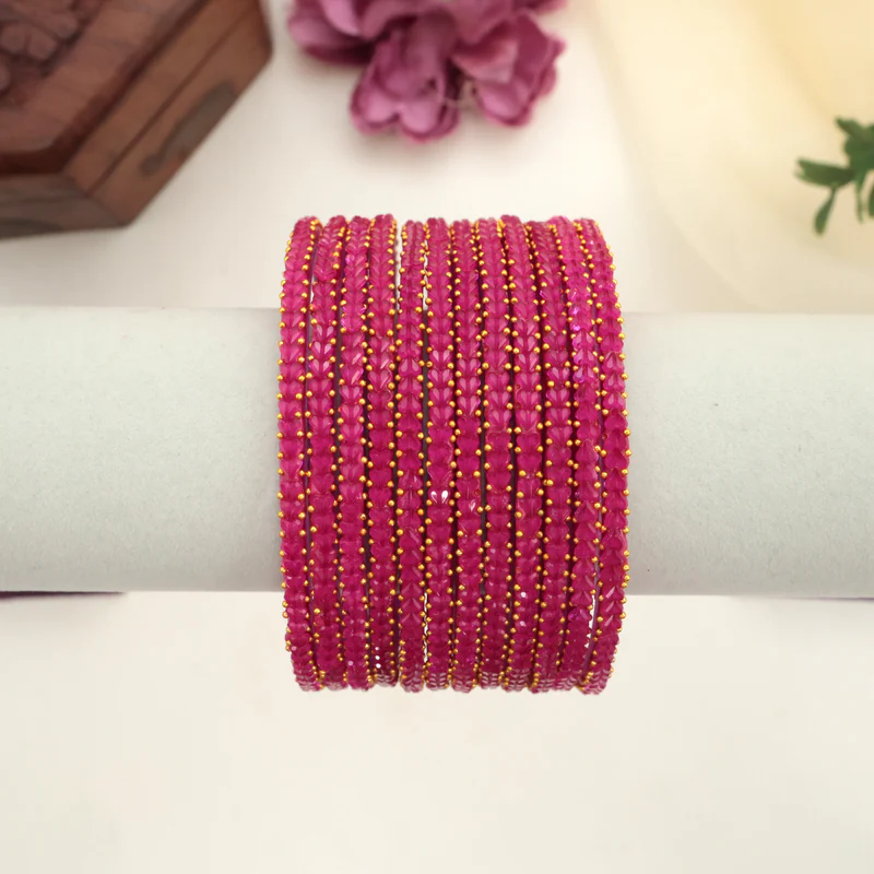 Premium Thick Heartdrop Glass Bangles – Rani Pink